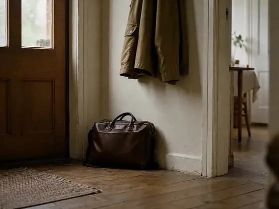 work bag by the front door, morning