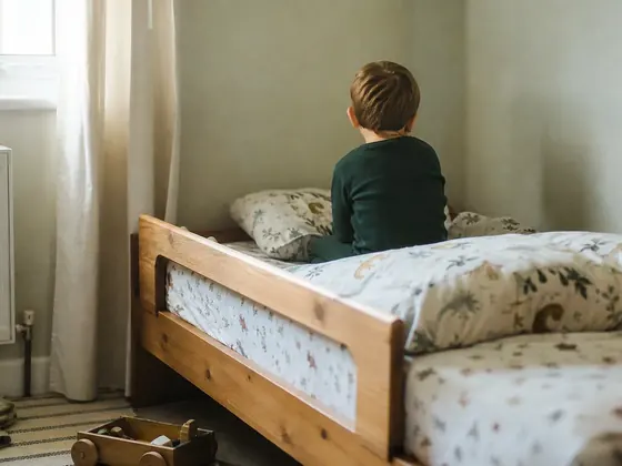 toddler bed with a guard rail, daylight