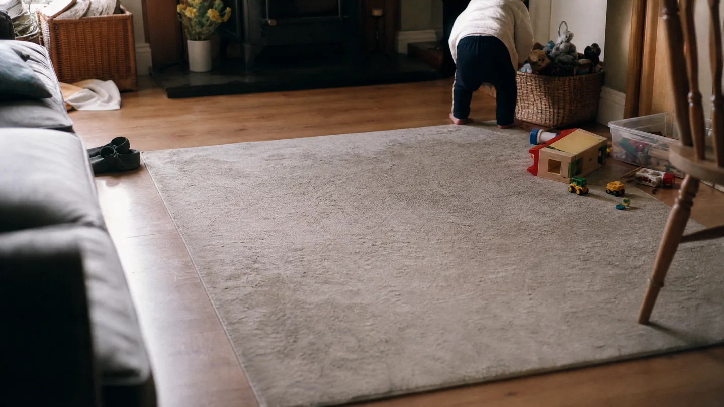 living room floor, toys, late morning