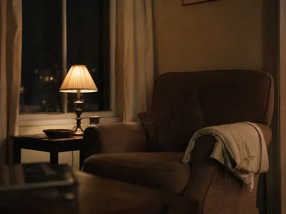 armchair, muslin over the arm, evening light
