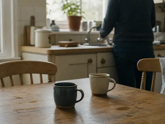 two mugs on a table, morning light