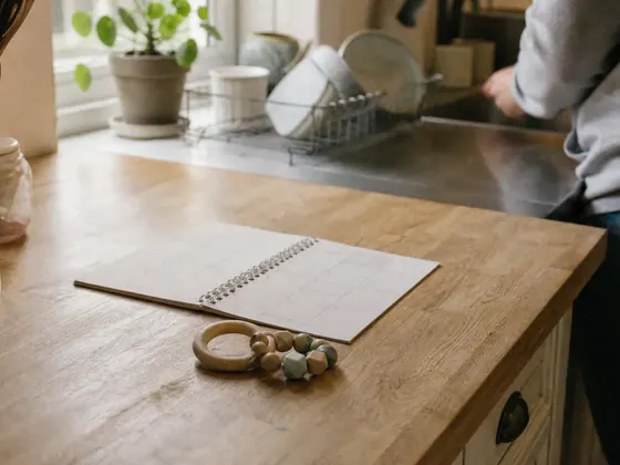 calendar and a teething ring on a worktop