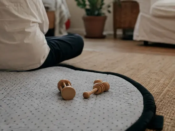 baby on a play mat, afternoon light