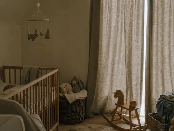 nursery in the middle of the day, curtains drawn