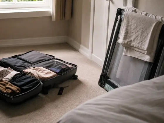 suitcase, travel cot