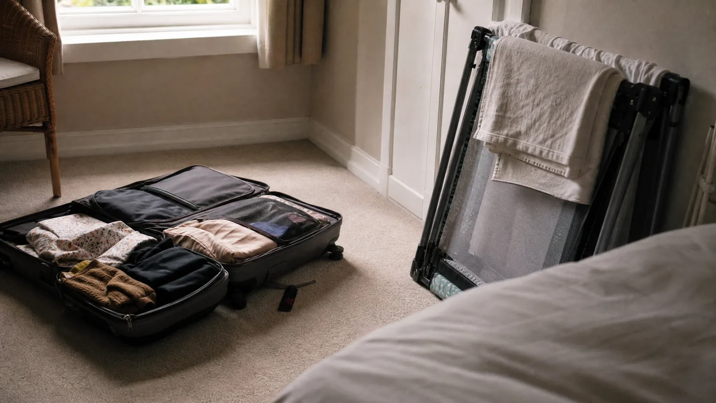 suitcase, travel cot