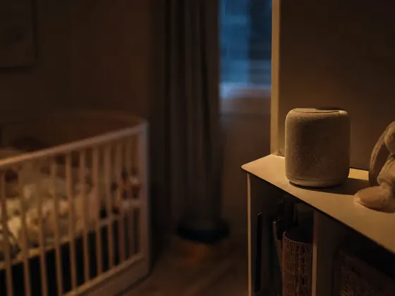 small speaker on a shelf across a nursery